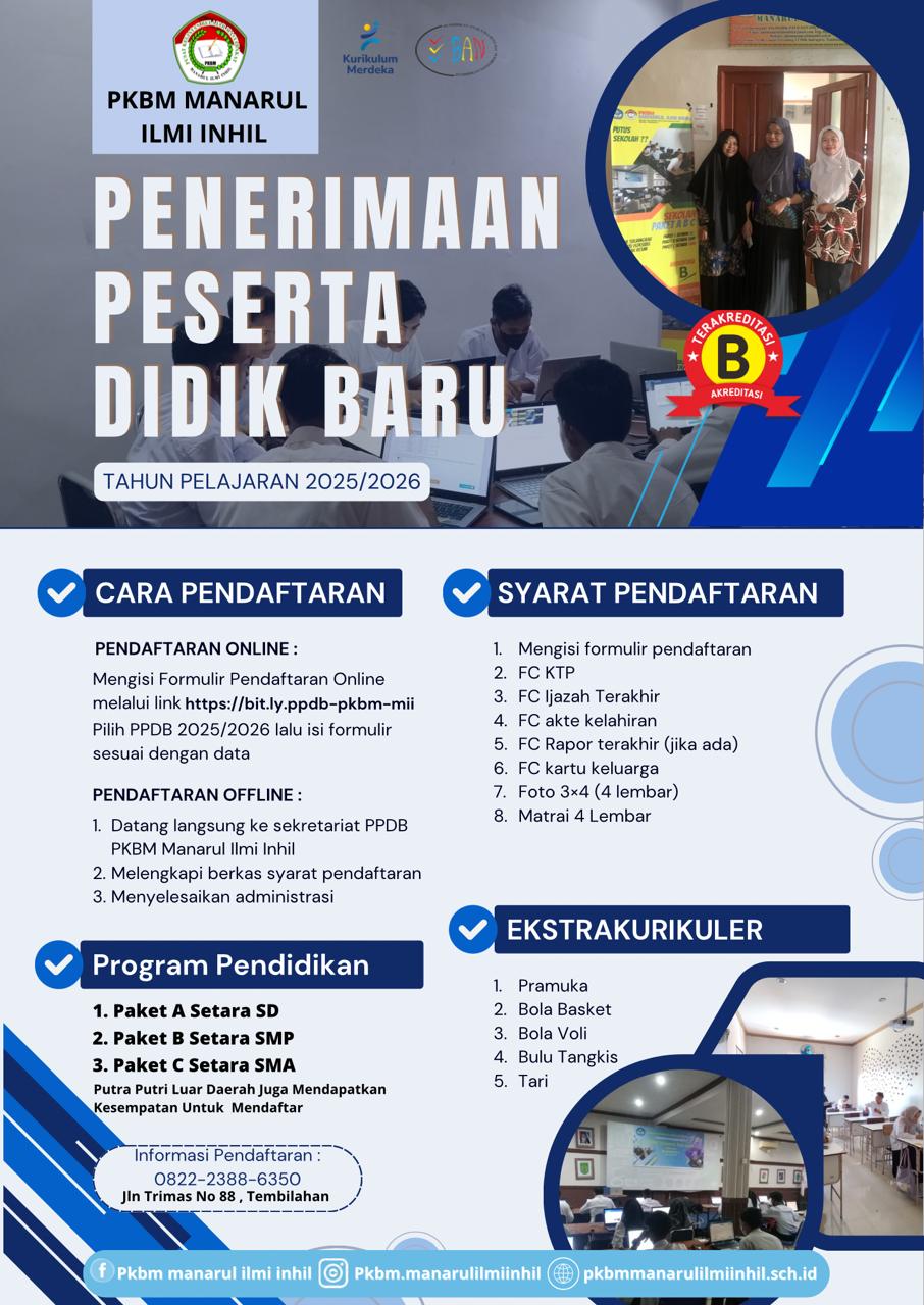 Kabar Gembira untuk Siswa Putus Sekolah! PKBM Manarul Ilmi Inhil Buka Pendaftaran Siswa Baru TA 2025/2026